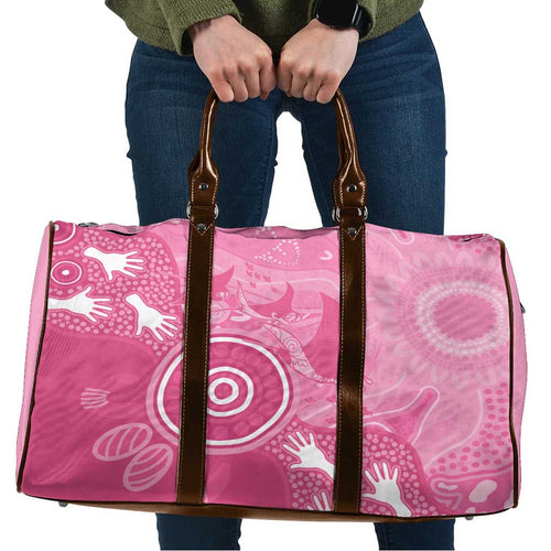 Australia Breast Cancer Awareness Travel Bag Pink Ribbon Manta Ray Aboriginal Art - Aussie Hoodie