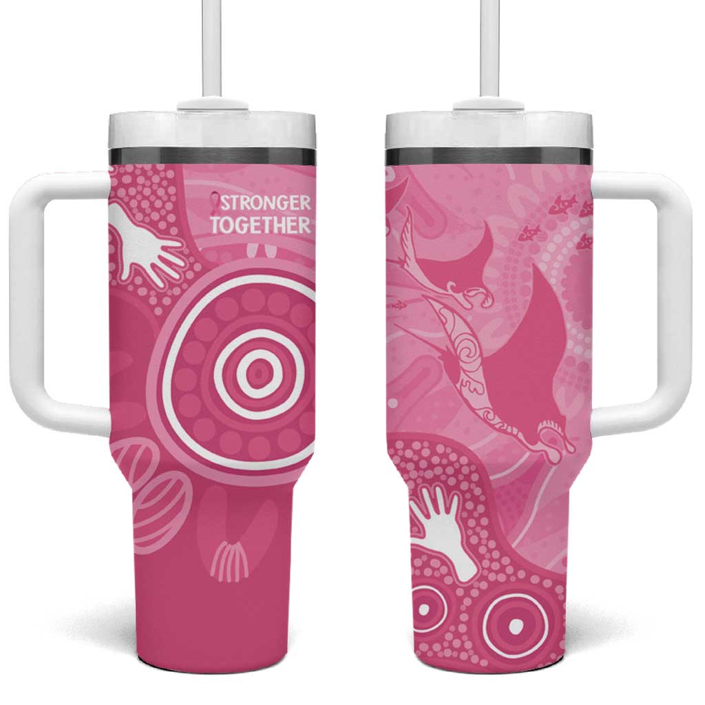 Australia Breast Cancer Awareness Tumbler With Handle Pink Ribbon Manta Ray Aboriginal Art - Aussie Hoodie