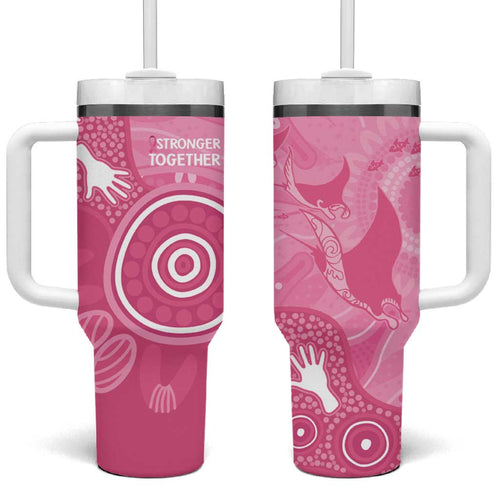 Australia Breast Cancer Awareness Tumbler With Handle Pink Ribbon Manta Ray Aboriginal Art - Aussie Hoodie