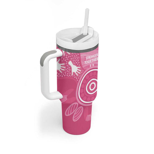 Australia Breast Cancer Awareness Tumbler With Handle Pink Ribbon Manta Ray Aboriginal Art - Aussie Hoodie