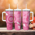Australia Breast Cancer Awareness Tumbler With Handle Pink Ribbon Manta Ray Aboriginal Art - Aussie Hoodie