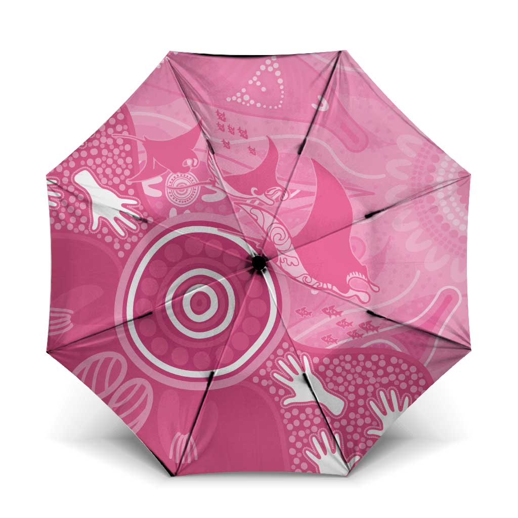 Australia Breast Cancer Awareness Umbrella Pink Ribbon Manta Ray Aboriginal Art - Aussie Hoodie