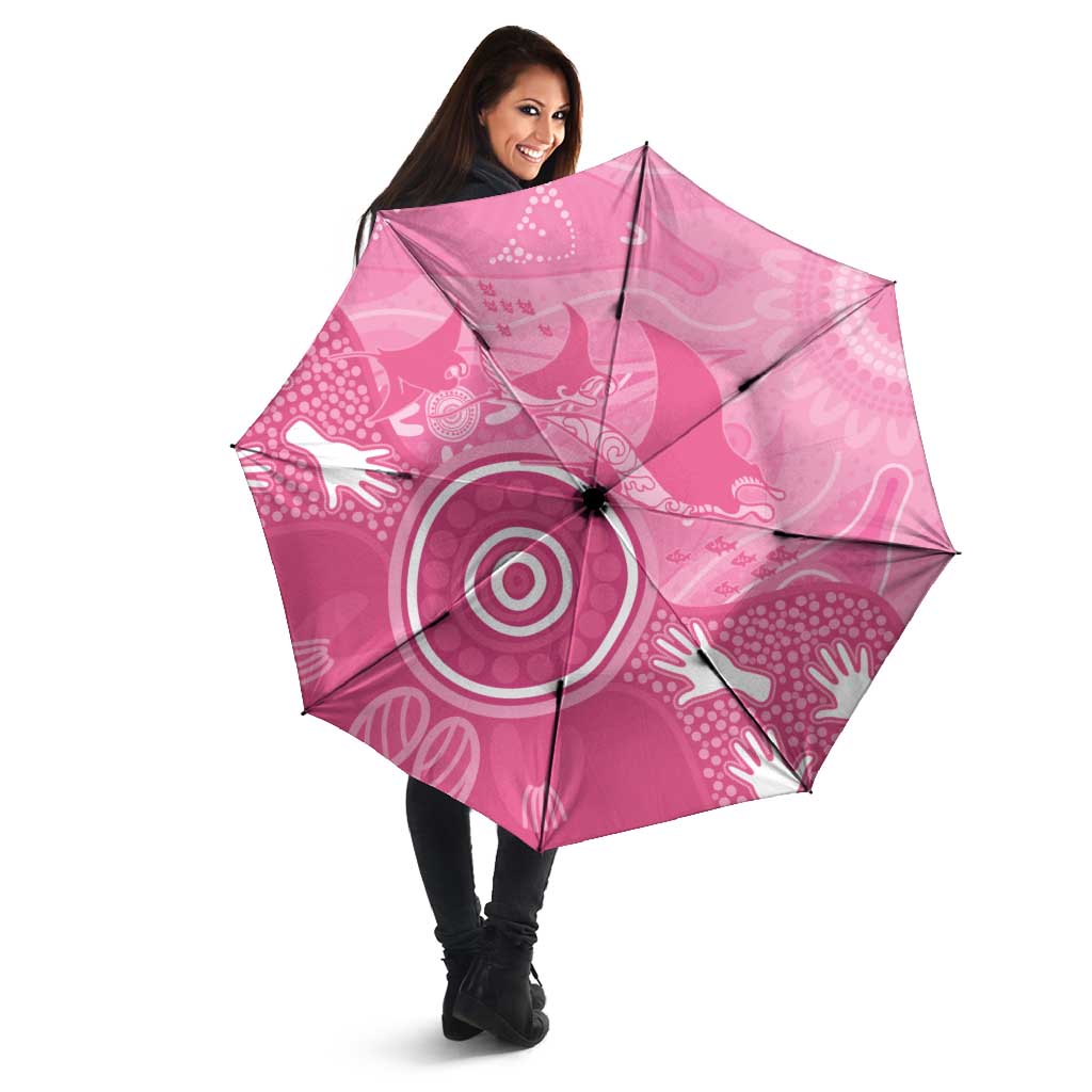 Australia Breast Cancer Awareness Umbrella Pink Ribbon Manta Ray Aboriginal Art - Aussie Hoodie