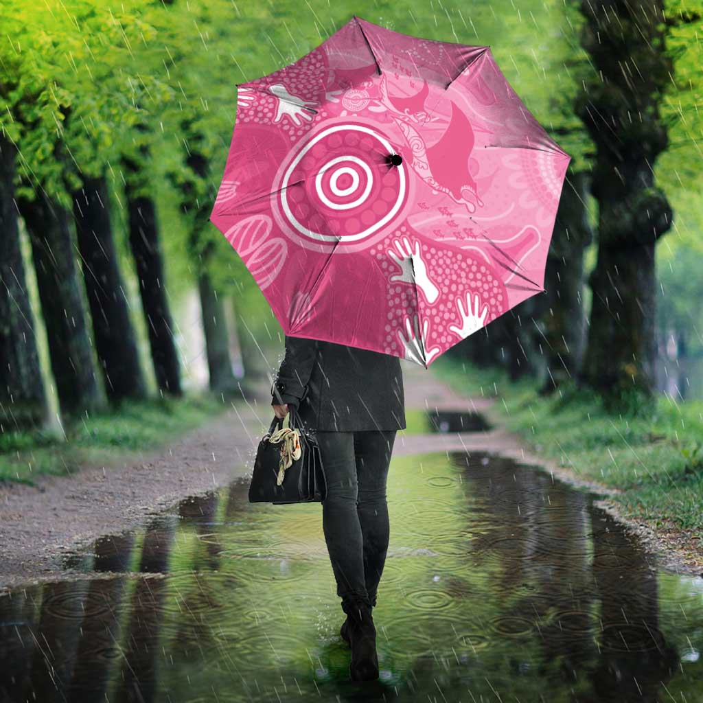 Australia Breast Cancer Awareness Umbrella Pink Ribbon Manta Ray Aboriginal Art - Aussie Hoodie
