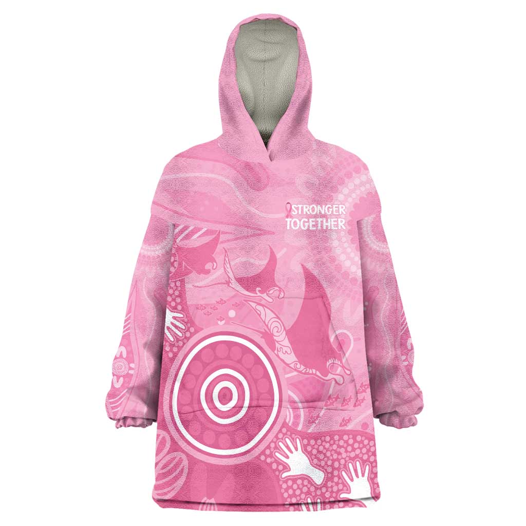 Australia Breast Cancer Awareness Wearable Blanket Hoodie Pink Ribbon Manta Ray Aboriginal Art - Aussie Hoodie