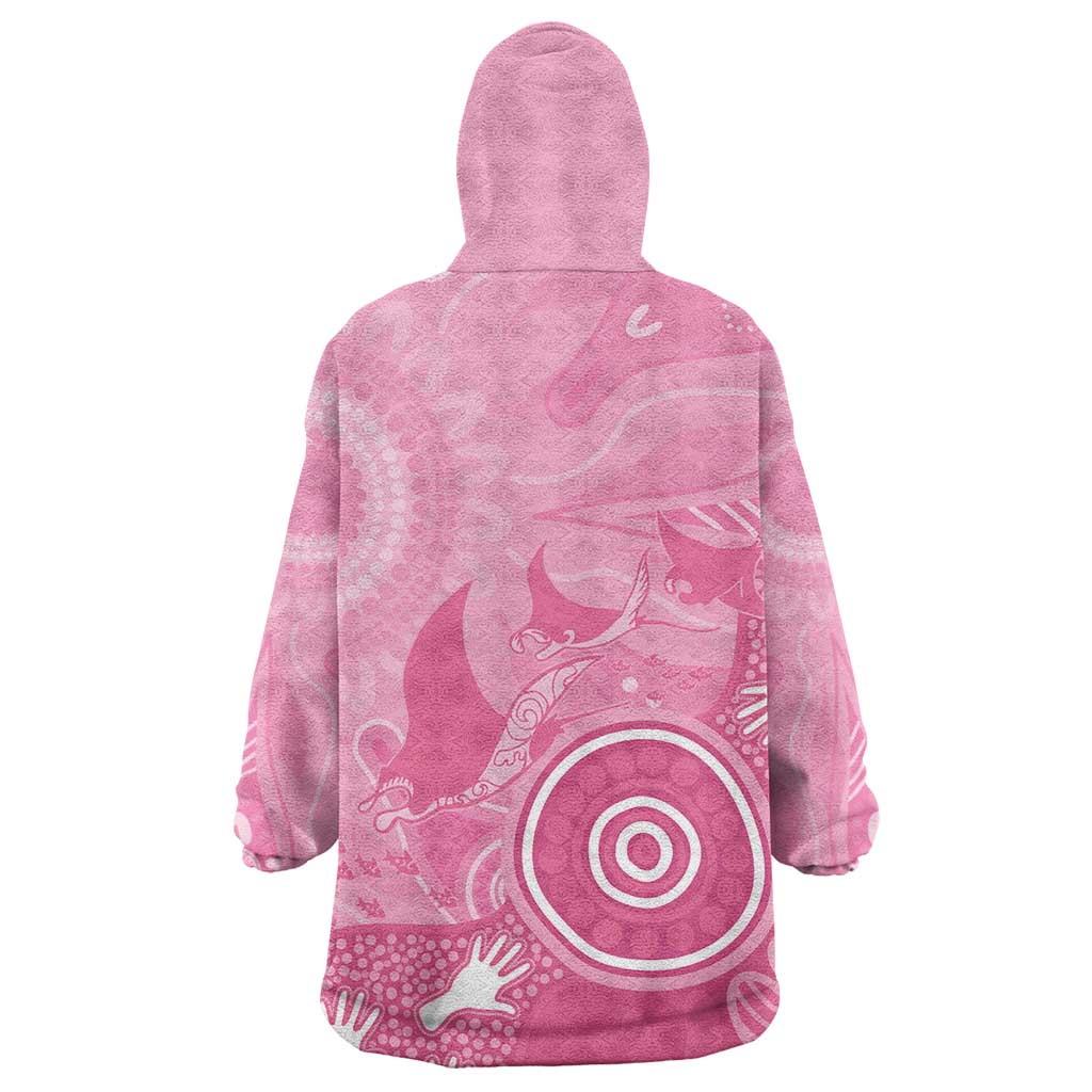 Australia Breast Cancer Awareness Wearable Blanket Hoodie Pink Ribbon Manta Ray Aboriginal Art - Aussie Hoodie
