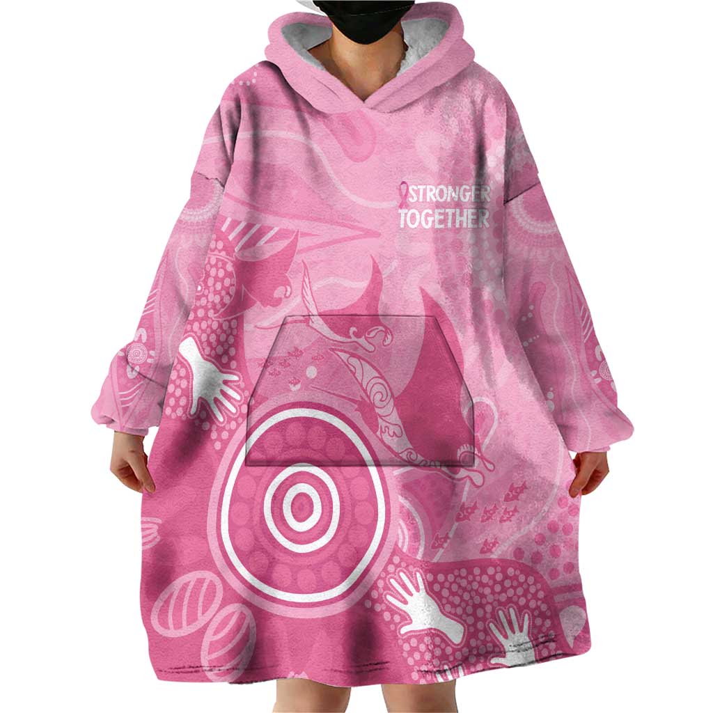 Australia Breast Cancer Awareness Wearable Blanket Hoodie Pink Ribbon Manta Ray Aboriginal Art - Aussie Hoodie