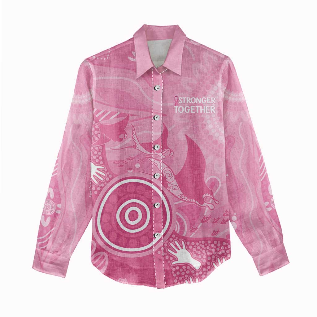Australia Breast Cancer Awareness Women Casual Shirt Pink Ribbon Manta Ray Aboriginal Art - Aussie Hoodie