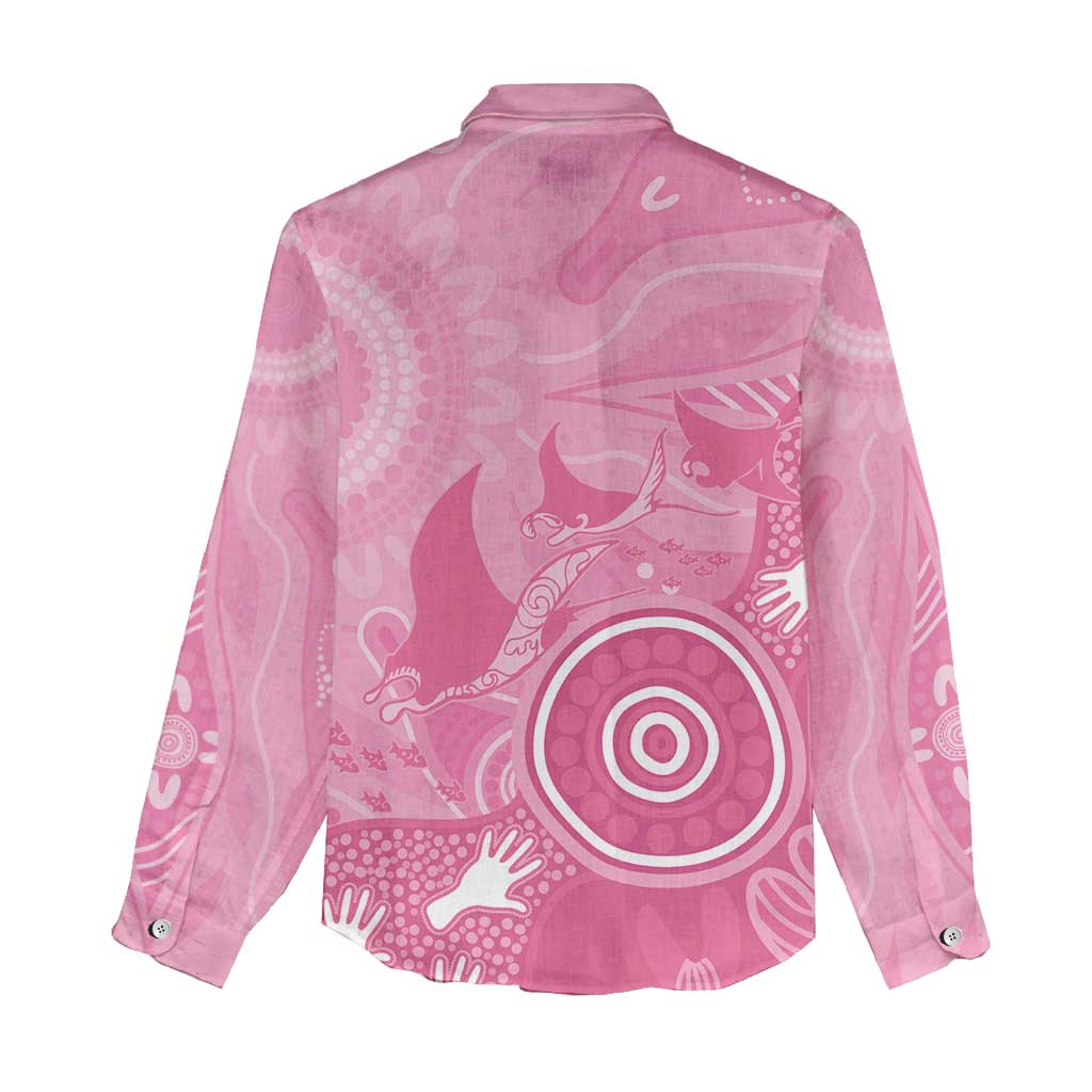Australia Breast Cancer Awareness Women Casual Shirt Pink Ribbon Manta Ray Aboriginal Art - Aussie Hoodie