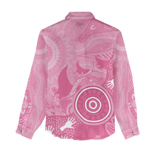 Australia Breast Cancer Awareness Women Casual Shirt Pink Ribbon Manta Ray Aboriginal Art - Aussie Hoodie