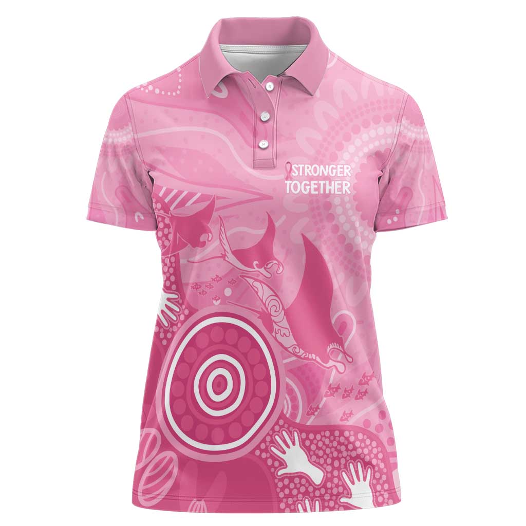 Australia Breast Cancer Awareness Women Polo Shirt Pink Ribbon Manta Ray Aboriginal Art - Aussie Hoodie
