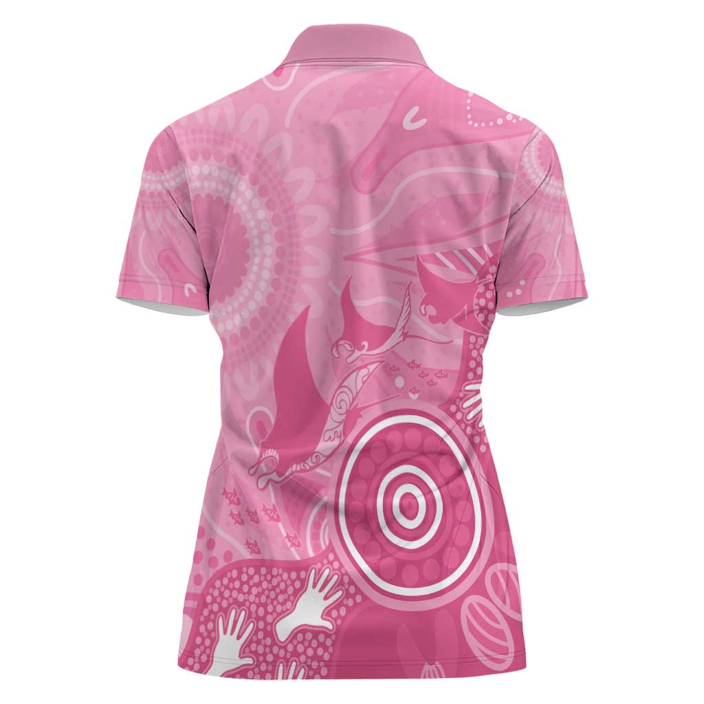 Australia Breast Cancer Awareness Women Polo Shirt Pink Ribbon Manta Ray Aboriginal Art - Aussie Hoodie
