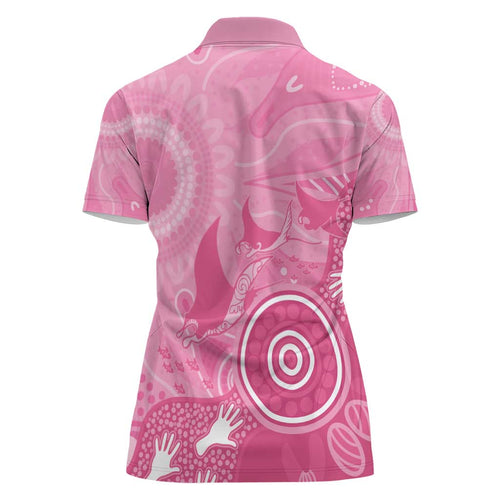 Australia Breast Cancer Awareness Women Polo Shirt Pink Ribbon Manta Ray Aboriginal Art - Aussie Hoodie