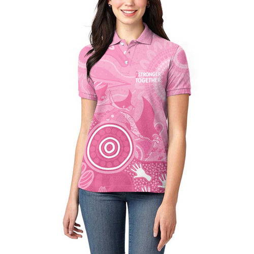 Australia Breast Cancer Awareness Women Polo Shirt Pink Ribbon Manta Ray Aboriginal Art - Aussie Hoodie