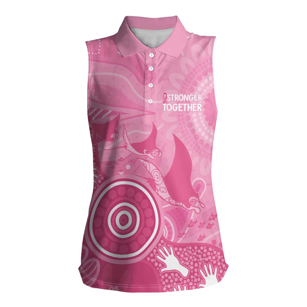 Australia Breast Cancer Awareness Women Sleeveless Polo Shirt Pink Ribbon Manta Ray Aboriginal Art - Aussie Hoodie