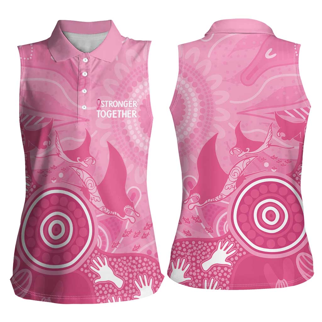Australia Breast Cancer Awareness Women Sleeveless Polo Shirt Pink Ribbon Manta Ray Aboriginal Art - Aussie Hoodie