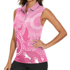 Australia Breast Cancer Awareness Women Sleeveless Polo Shirt Pink Ribbon Manta Ray Aboriginal Art - Aussie Hoodie