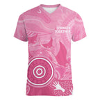 Australia Breast Cancer Awareness Women V-Neck T-Shirt Pink Ribbon Manta Ray Aboriginal Art - Aussie Hoodie