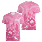 Australia Breast Cancer Awareness Women V-Neck T-Shirt Pink Ribbon Manta Ray Aboriginal Art - Aussie Hoodie