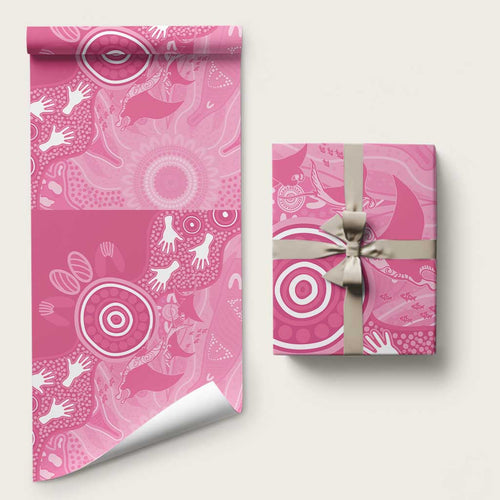 Australia Breast Cancer Awareness Wrapping Paper Pink Ribbon Manta Ray Aboriginal Art - Aussie Hoodie
