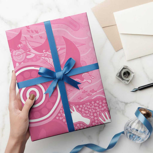 Australia Breast Cancer Awareness Wrapping Paper Pink Ribbon Manta Ray Aboriginal Art - Aussie Hoodie