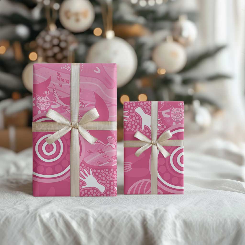 Australia Breast Cancer Awareness Wrapping Paper Pink Ribbon Manta Ray Aboriginal Art - Aussie Hoodie