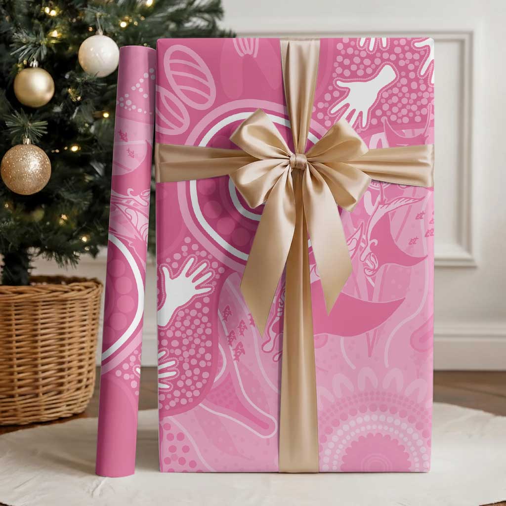 Australia Breast Cancer Awareness Wrapping Paper Pink Ribbon Manta Ray Aboriginal Art - Aussie Hoodie