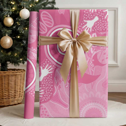 Australia Breast Cancer Awareness Wrapping Paper Pink Ribbon Manta Ray Aboriginal Art - Aussie Hoodie