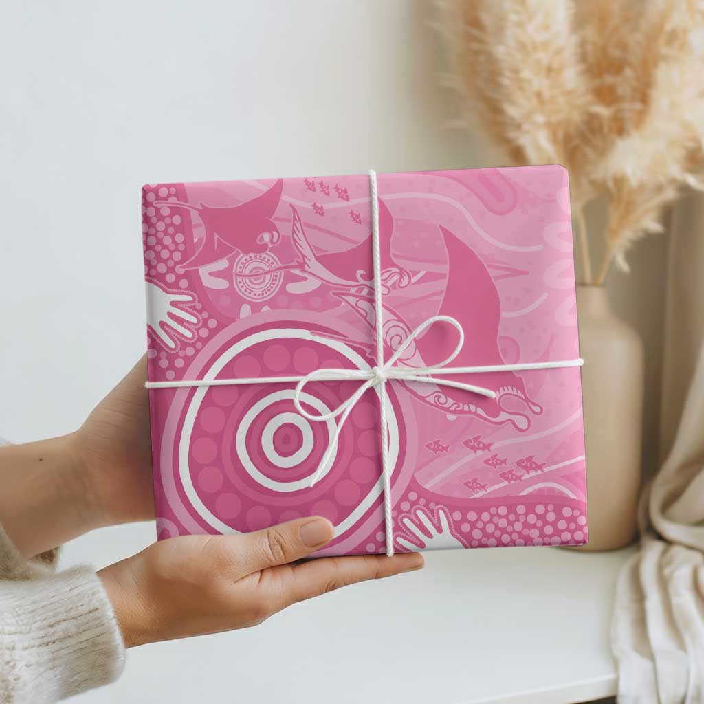 Australia Breast Cancer Awareness Wrapping Paper Pink Ribbon Manta Ray Aboriginal Art - Aussie Hoodie