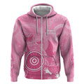 Australia Breast Cancer Awareness Zip Hoodie Pink Ribbon Manta Ray Aboriginal Art - Aussie Hoodie