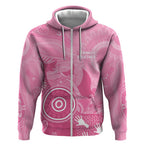 Australia Breast Cancer Awareness Zip Hoodie Pink Ribbon Manta Ray Aboriginal Art - Aussie Hoodie