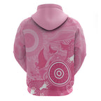 Australia Breast Cancer Awareness Zip Hoodie Pink Ribbon Manta Ray Aboriginal Art - Aussie Hoodie