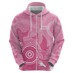 Australia Breast Cancer Awareness Zip Hoodie Pink Ribbon Manta Ray Aboriginal Art - Aussie Hoodie