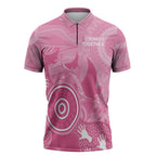 Australia Breast Cancer Awareness Zipper Polo Shirt Pink Ribbon Manta Ray Aboriginal Art - Aussie Hoodie