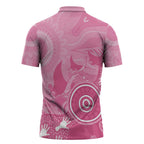 Australia Breast Cancer Awareness Zipper Polo Shirt Pink Ribbon Manta Ray Aboriginal Art - Aussie Hoodie