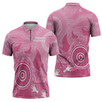 Australia Breast Cancer Awareness Zipper Polo Shirt Pink Ribbon Manta Ray Aboriginal Art - Aussie Hoodie
