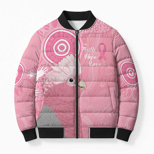 Australia Breast Cancer Awareness Bomber Puffer Jacket Galah Faith Hope Love Pink Month - Aussie Hoodie