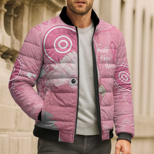 Australia Breast Cancer Awareness Bomber Puffer Jacket Galah Faith Hope Love Pink Month - Aussie Hoodie