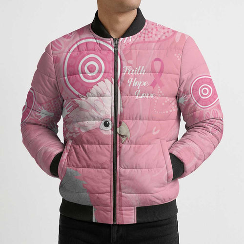 Australia Breast Cancer Awareness Bomber Puffer Jacket Galah Faith Hope Love Pink Month - Aussie Hoodie