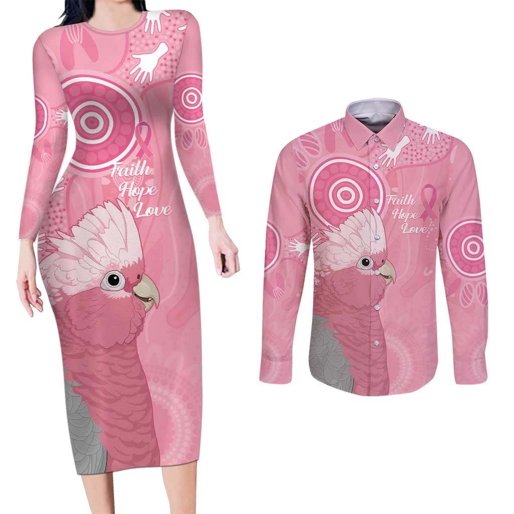 Australia Breast Cancer Awareness Couples Matching Long Sleeve Bodycon Dress and Long Sleeve Button Shirt Galah Faith Hope Love Pink Month - Aussie Hoodie
