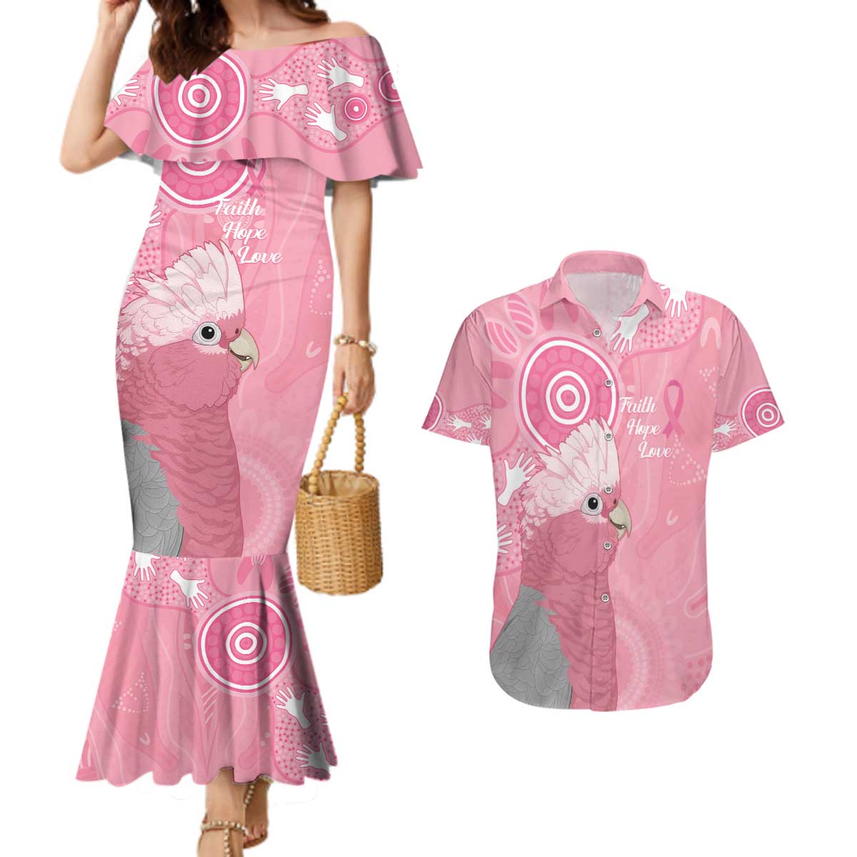 Australia Breast Cancer Awareness Couples Matching Mermaid Dress and Hawaiian Shirt Galah Faith Hope Love Pink Month - Aussie Hoodie