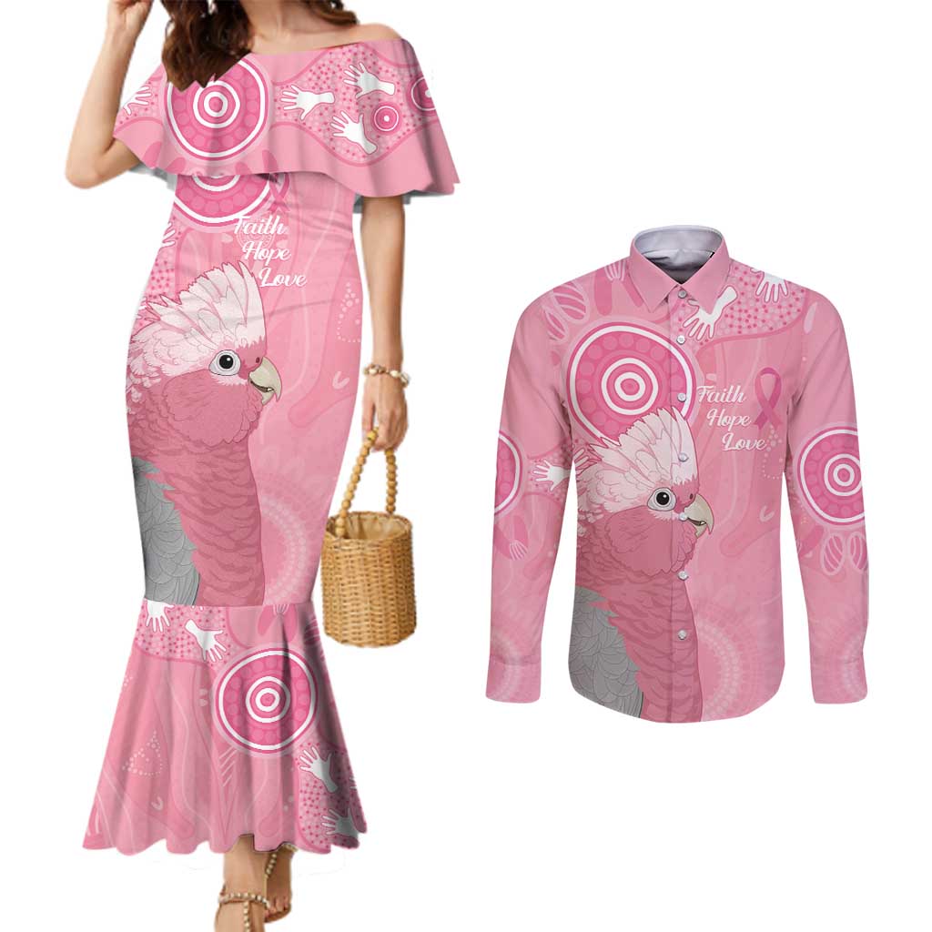 Australia Breast Cancer Awareness Couples Matching Mermaid Dress and Long Sleeve Button Shirt Galah Faith Hope Love Pink Month - Aussie Hoodie