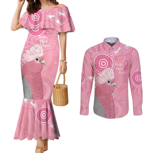 Australia Breast Cancer Awareness Couples Matching Mermaid Dress and Long Sleeve Button Shirt Galah Faith Hope Love Pink Month - Aussie Hoodie