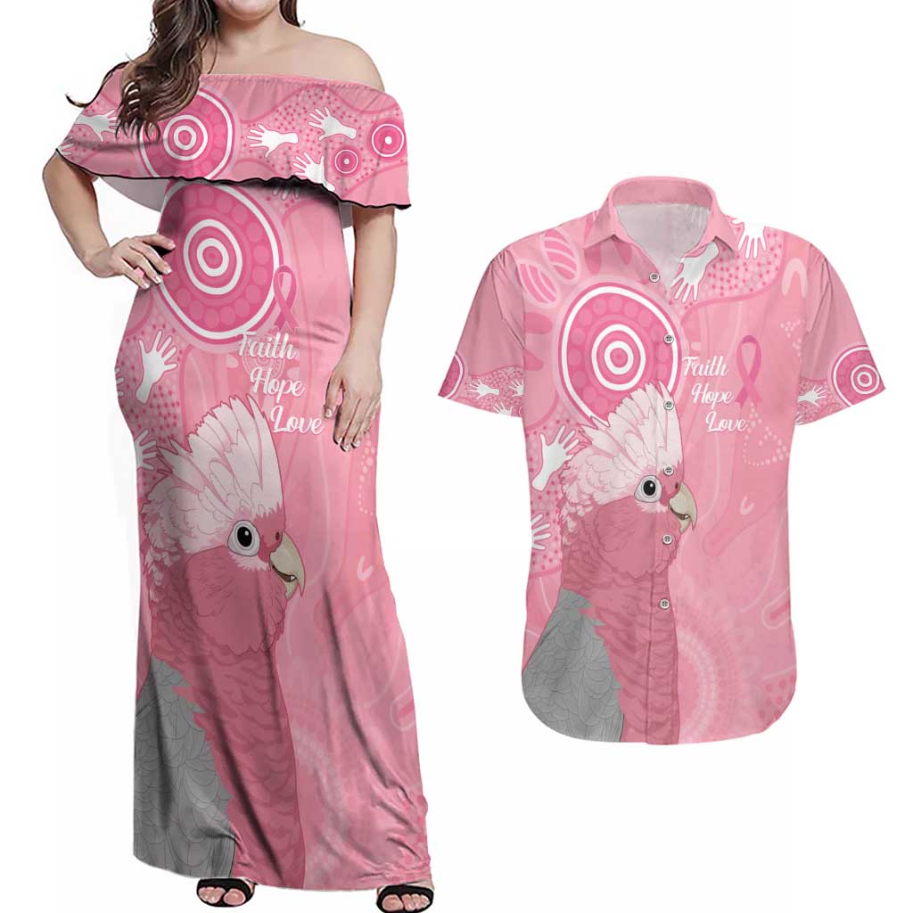 Australia Breast Cancer Awareness Couples Matching Off Shoulder Maxi Dress and Hawaiian Shirt Galah Faith Hope Love Pink Month - Aussie Hoodie