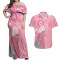 Australia Breast Cancer Awareness Couples Matching Off Shoulder Maxi Dress and Hawaiian Shirt Galah Faith Hope Love Pink Month - Aussie Hoodie