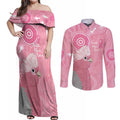 Australia Breast Cancer Awareness Couples Matching Off Shoulder Maxi Dress and Long Sleeve Button Shirt Galah Faith Hope Love Pink Month - Aussie Hoodie