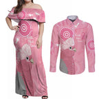Australia Breast Cancer Awareness Couples Matching Off Shoulder Maxi Dress and Long Sleeve Button Shirt Galah Faith Hope Love Pink Month - Aussie Hoodie