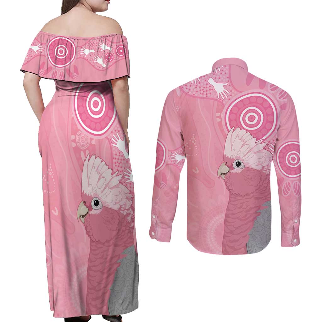 Australia Breast Cancer Awareness Couples Matching Off Shoulder Maxi Dress and Long Sleeve Button Shirt Galah Faith Hope Love Pink Month - Aussie Hoodie