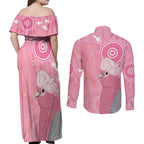 Australia Breast Cancer Awareness Couples Matching Off Shoulder Maxi Dress and Long Sleeve Button Shirt Galah Faith Hope Love Pink Month - Aussie Hoodie