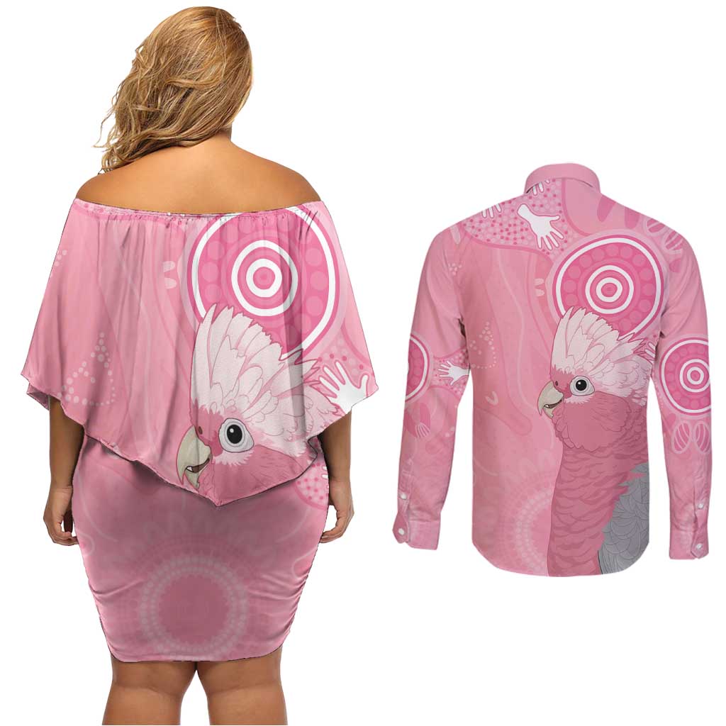 Australia Breast Cancer Awareness Couples Matching Off Shoulder Short Dress and Long Sleeve Button Shirt Galah Faith Hope Love Pink Month - Aussie Hoodie